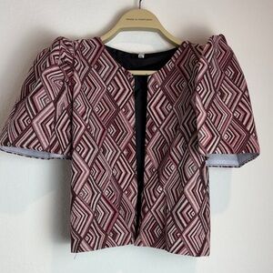 Elegant Diamond Patterned Blouse in Burgundy and Black Filipiniana Custom Blouse